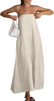 Vestido maxi IDEWO Vestido estético sem alças de linho branco Vestido maxi IDEWO Vestido estético sem alças de linho branco