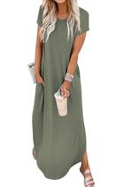Vestido maxi Jeqeocafy casual de verão solto com bolsos para mulheres Vestido maxi Jeqeocafy casual de verão solto com bolsos para mulheres