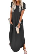 Vestido maxi Jeqeocafy feminino, verão de 2025, gola redonda com bolsos Vestido maxi Jeqeocafy feminino, verão de 2025, gola redonda com bolsos