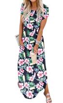 Vestido maxi Jeqeocafy feminino, verão de 2025, gola redonda com bolsos Vestido maxi Jeqeocafy feminino, verão de 2025, gola redonda com bolsos