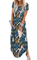 Vestido maxi Jeqeocafy feminino, verão de 2025, gola redonda com bolsos Vestido maxi Jeqeocafy feminino, verão de 2025, gola redonda com bolsos