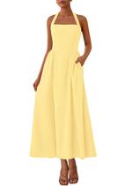 Vestido maxi KIRUNDO de verão sem mangas, frente única, feminino, amarelo