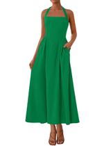 Vestido maxi KIRUNDO de verão sem mangas, frente única, feminino, verde, XXL