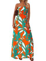 Vestido maxi MASCOMODA Summer Boho Floral para mulheres laranja XL