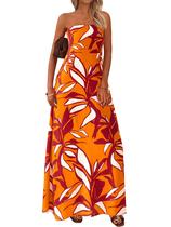 Vestido maxi MASCOMODA Summer Boho Floral para mulheres laranja Vestido maxi MASCOMODA Summer Boho Floral para mulheres laranja