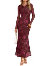 Vestido maxi MEROKEETY feminino 2026 para casamento na primavera, vinho convidado Vestido maxi MEROKEETY feminino 2026 para casamento na primavera, vinho convidado