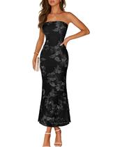 Vestido maxi MEROKEETY floral sem alças 2026 para mulheres preto Vestido maxi MEROKEETY floral sem alças 2026 para mulheres preto