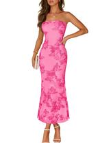 Vestido maxi MEROKEETY floral sem alças 2026 para mulheres rosa choque Vestido maxi MEROKEETY floral sem alças 2026 para mulheres rosa choque