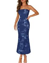 Vestido maxi MEROKEETY floral sem alças azul marinho para mulheres 2026 Vestido maxi MEROKEETY floral sem alças azul marinho para mulheres 2026