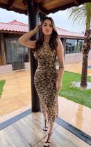 Vestido Maxi Midi Assimetrico Em Tule Sublimado Bege M