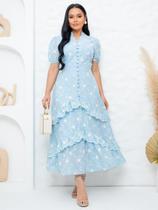 Vestido Maxi Midi Elegante Bordado com Babado Moda Evangélica Lese Algodão Cor:Azul bebêTamanho:P Vestido Maxi Midi Elegante Bordado com Babado Moda Evangélica Lese Algodão Cor:Azul bebêTamanho:P