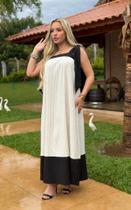Vestido Maxi Midi em Viscolinho Bicolor Bege Claro G Moda tamanho:G