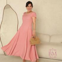Vestido Maxi Midi, Godê, Viscolinho, Rosa, Poá, Lastéx Costa, Forro, Menina Bella BM1270R Vestido Maxi Midi, Godê, Viscolinho, Rosa, Poá, Lastéx Costa, Forro, Menina Bella BM1270R