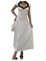 Vestido maxi Milumia, bolinhas, acabamento em renda, linha, branco, feminino Vestido maxi Milumia, bolinhas, acabamento em renda, linha, branco, feminino