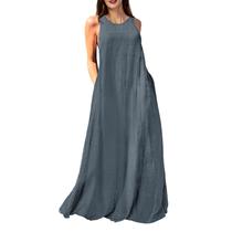 Vestido maxi Mingyuezai sem mangas de linho com bolsos para mulheres Vestido maxi Mingyuezai sem mangas de linho com bolsos para mulheres