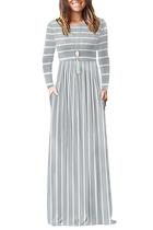 Vestido maxi MISFAY feminino de manga comprida, bolso solto, cinza, branco