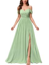 Vestido maxi Miusol Off Shoulder, com lantejoulas, dividido, verde menta
