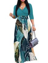 Vestido maxi mollyer plus size com decote em V com bolsos para mulheres Vestido maxi mollyer plus size com decote em V com bolsos para mulheres