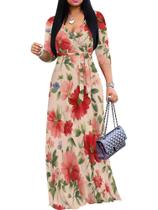 Vestido maxi mollyer plus size com decote em V com bolsos para mulheres Vestido maxi mollyer plus size com decote em V com bolsos para mulheres