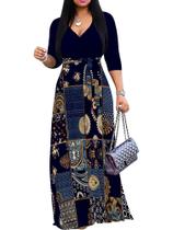 Vestido maxi mollyer plus size com decote em V com bolsos para mulheres Vestido maxi mollyer plus size com decote em V com bolsos para mulheres