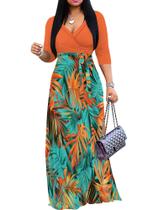 Vestido maxi mollyer plus size com decote em V com bolsos para mulheres Vestido maxi mollyer plus size com decote em V com bolsos para mulheres