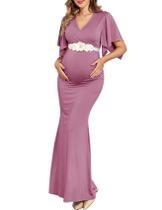 Vestido maxi para maternidade AISWI Elegant Light Plum com decote em V GG