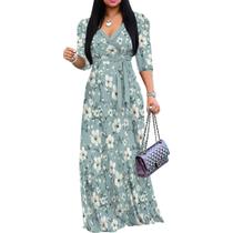 Vestido maxi PinkPatty com estampa floral e manga folhada plus size