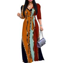 Vestido maxi PinkPatty de manga folhada com decote em V estampado para mulheres