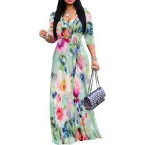 Vestido maxi PinkPatty feminino de manga 3/4 com decote em V plus size Vestido maxi PinkPatty feminino de manga 3/4 com decote em V plus size