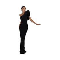 Vestido Maxi Preto Sem Mangas Com Um Ombro Para Mulheres Dulzura, Sexy E Justo Para Festas E Eventos