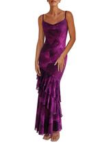 Vestido maxi PRETTYGARDEN 2025 com estampa floral de verão roxo