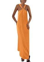 Vestido maxi PRETTYGARDEN feminino 2025 sem mangas com tiras laranja