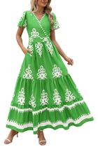 Vestido maxi PRETTYGARDEN feminino 2025, verão, decote em V, floral