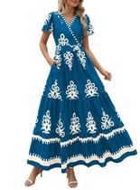 Vestido maxi PRETTYGARDEN feminino 2025, verão, decote em V, floral Vestido maxi PRETTYGARDEN feminino 2025, verão, decote em V, floral