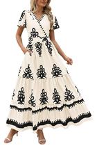 Vestido maxi PRETTYGARDEN feminino 2025, verão, decote em V, floral
