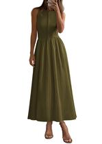 Vestido maxi PRETTYGARDEN feminino 2025, verão, retalhos, verde militar