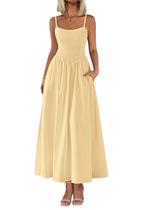 Vestido maxi PRETTYGARDEN feminino com blusa bege, verão 2025