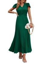 Vestido maxi PRETTYGARDEN feminino de verão com decote em V, babado, verde escuro Vestido maxi PRETTYGARDEN feminino de verão com decote em V, babado, verde escuro