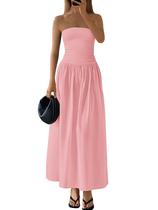 Vestido maxi PRETTYGARDEN feminino de verão sem alças A Line rosa