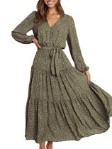 Vestido maxi PRETTYGARDEN floral de manga comprida em chiffon para mulheres
