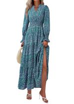 Vestido maxi PRETTYGARDEN Floral Spring 2025 com decote em V para mulheres Vestido maxi PRETTYGARDEN Floral Spring 2025 com decote em V para mulheres