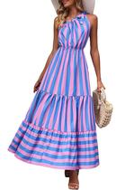 Vestido Maxi PRETTYGARDEN Nó Ombro Único Sem Mangas L - Azul Rosa