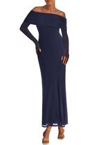 Vestido maxi PRETTYGARDEN Off Shoulder Mesh Navy para mulheres
