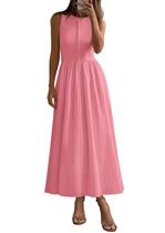 Vestido Maxi PRETTYGARDEN Sem Mangas Patchwork Fluido Rosa Tamanho L