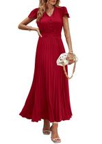 Vestido maxi PRETTYGARDEN, verão 2025, moderno, decote em V, vermelho com babados