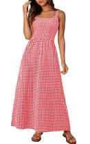 Vestido Maxi PRETTYGARDEN Vermelho Xadrez com Decote Quadrado XL Vestido Maxi PRETTYGARDEN Vermelho Xadrez com Decote Quadrado XL
