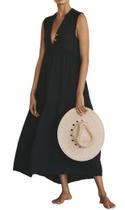 Vestido maxi R.Vivimos 2026 de algodão de verão sem mangas com decote em V Vestido maxi R.Vivimos 2026 de algodão de verão sem mangas com decote em V