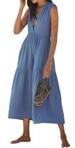 Vestido maxi R.Vivimos 2026 de algodão de verão sem mangas com decote em V Vestido maxi R.Vivimos 2026 de algodão de verão sem mangas com decote em V