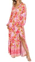 Vestido maxi R.Vivimos feminino com estampa floral boho e decote em V