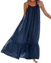 Vestido maxi R.Vivimos feminino de algodão de verão azul marinho